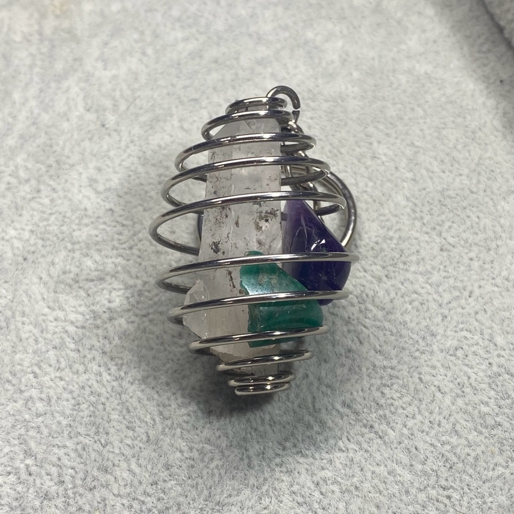 Hand Crafted Gemstone Keychain Clear Quartz Amethyst Amazonite Wire Wrapped - Picture 2 of 12